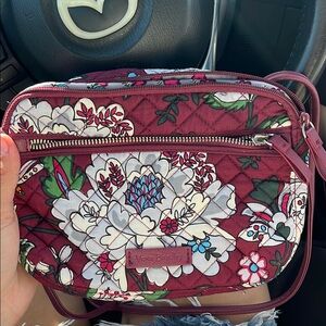 Vera Bradley Red and White Crossbody Bag with Floral Design